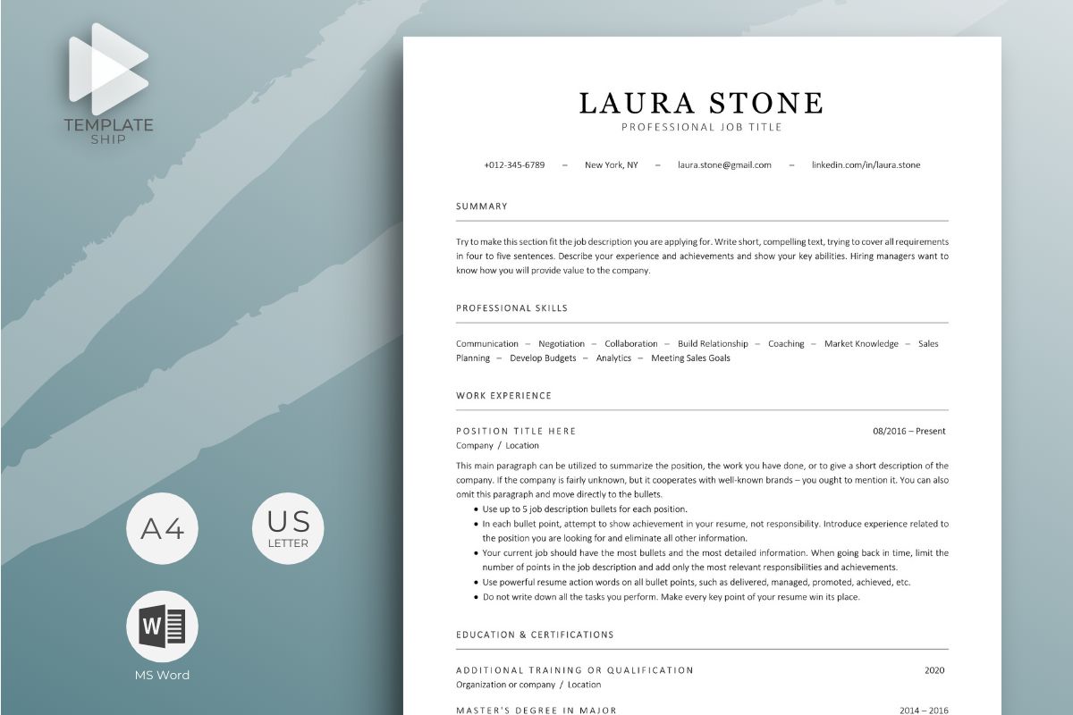 Word Resume Template + Cover Letter