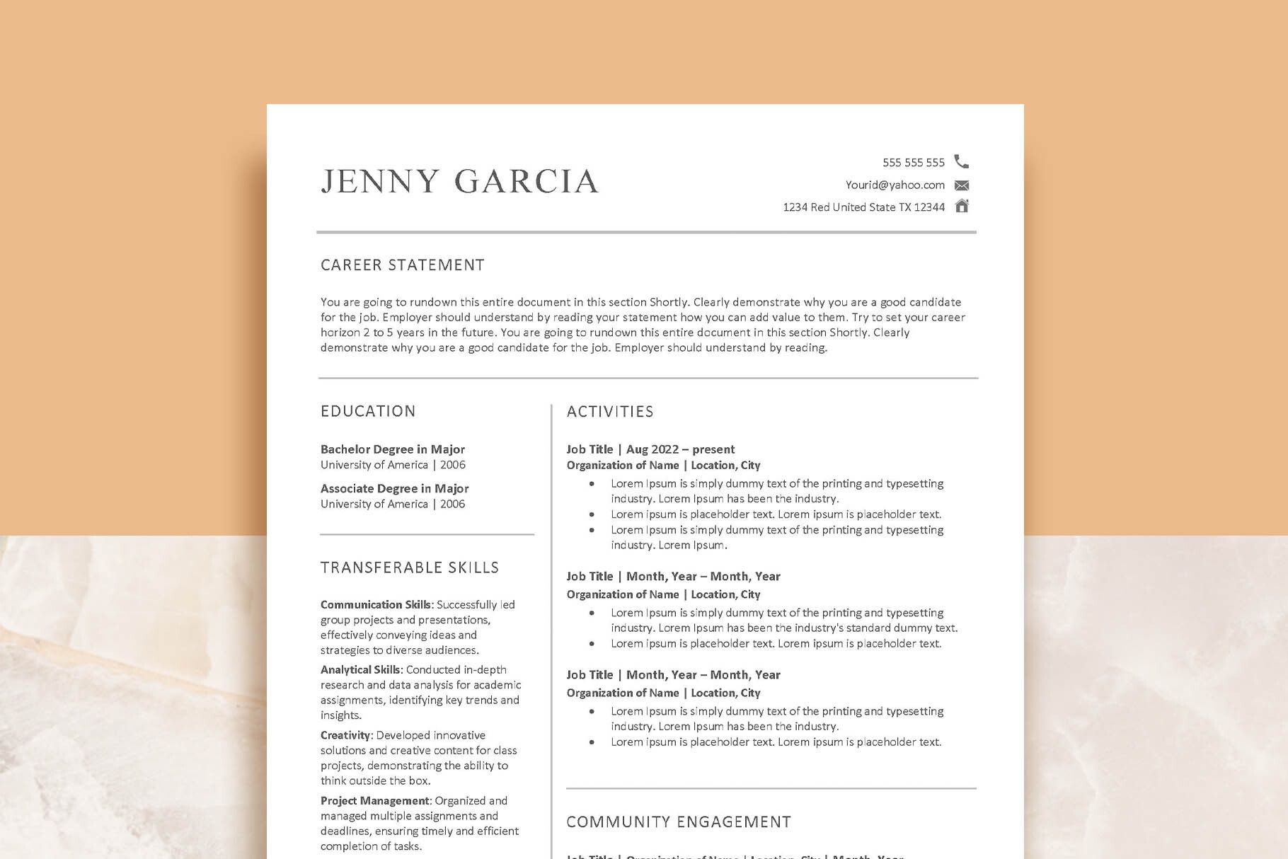One Page Resume Template