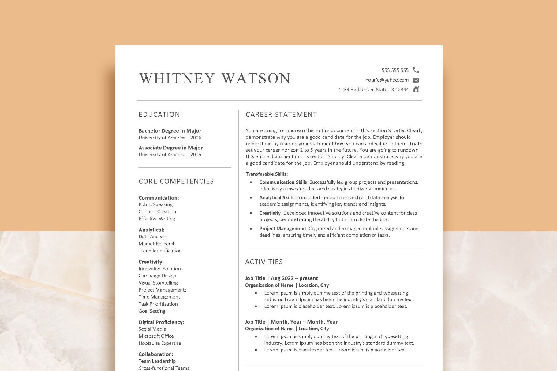One Page Resume Template