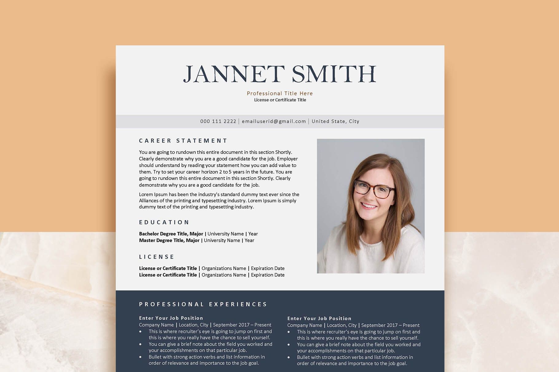 One Page Professional Resume Template