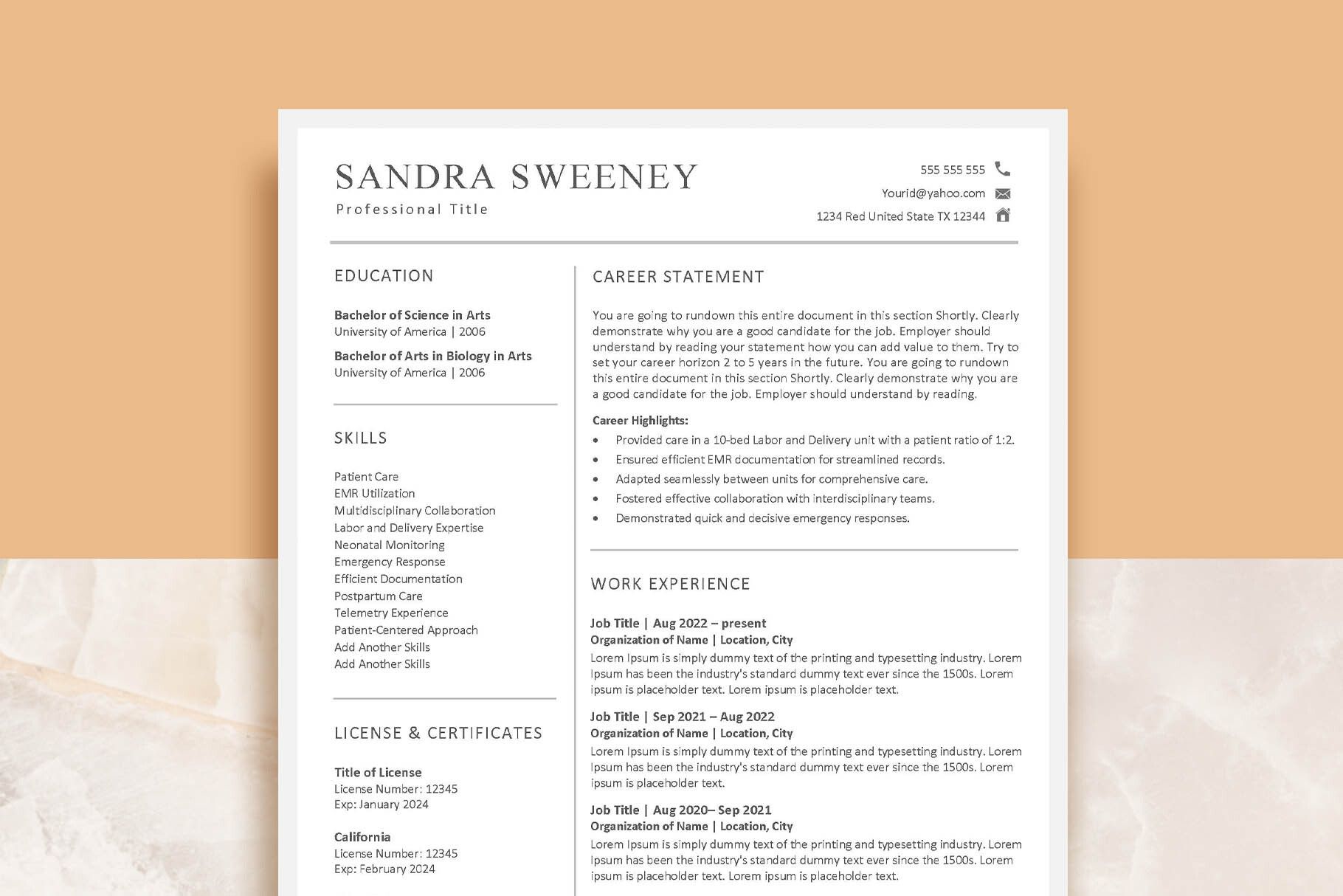 Simple Clean Service Resume Template